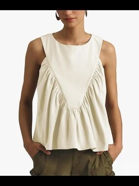 Sleeveless Cream Gathered Yoke Top